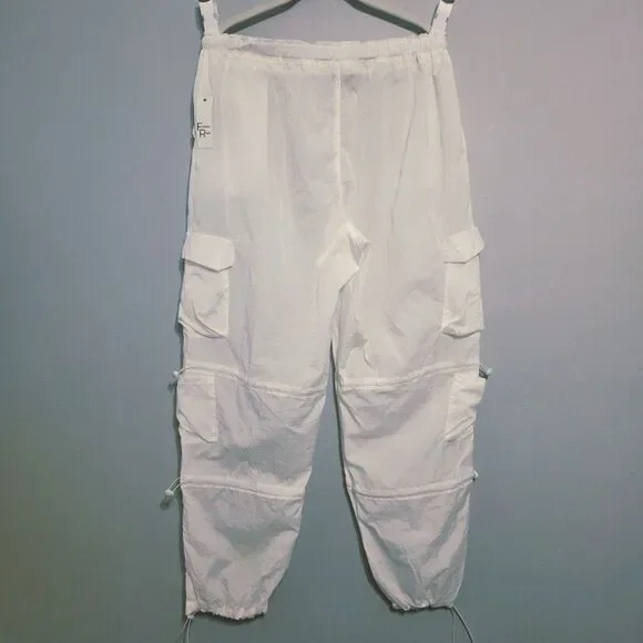 New Faded Rose Nylon Cargo Pants Parachute Style Women's Size XL Cordlock White - Picture 3 of 11